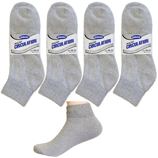 12Pair Cotton Diabetic Ankle Socks Grey Non Binding Wide Top Men Loose Fit 10-13